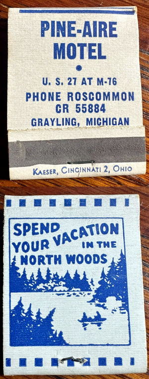 9 Oaks Inn (Pine Aire Motel, Pine-Aire Motel) - Matchbook